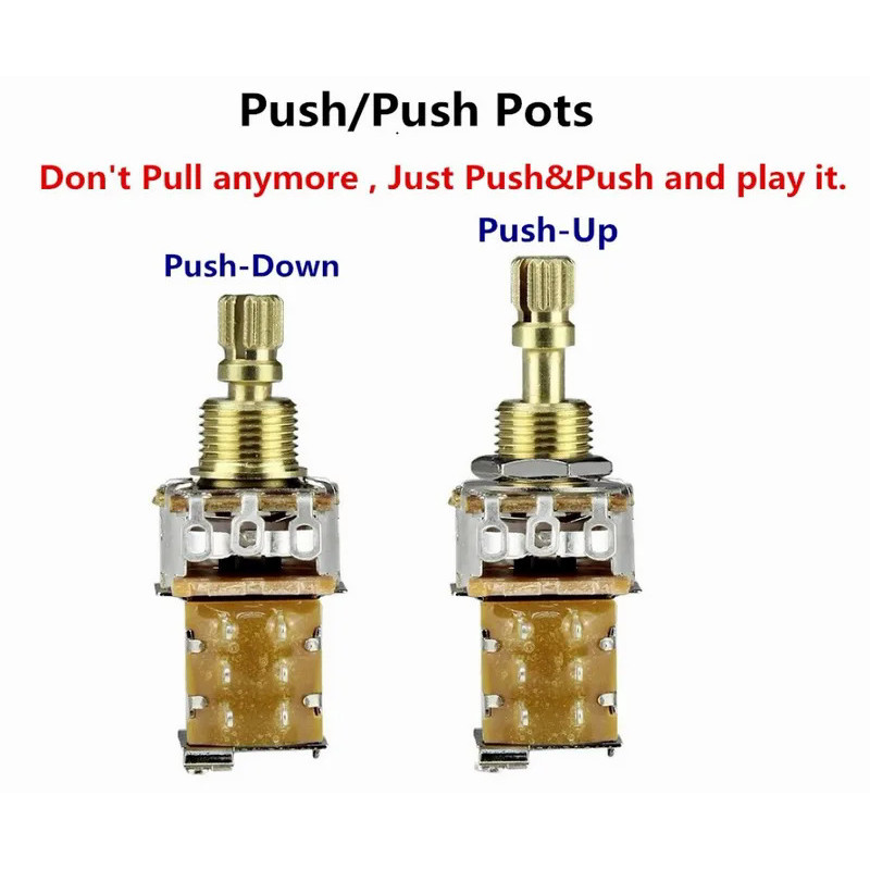 FLEOR 1PC Guitar Potentiometer Push Push Potentiometer A250K / B250K /A500K/B500K Copper Short Split