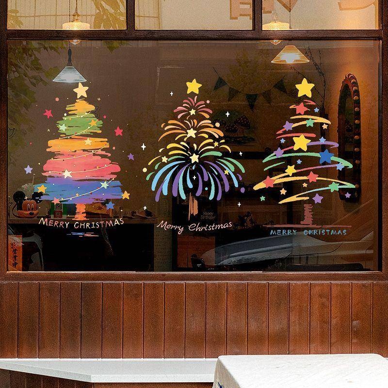 สติกเกอร์หน้าต่างคริสต์มาสซานตาคลอส สติกเกอร์ติดผนัง Snowman Christmas Decorative หน้าต่างโชว์รูม การจัดบรรยากาศหน้าต่าง ดอกไม้หน้าต่างซานตาคลอส สติกเกอร์ประตูกระจกไฟฟ้าสถิต