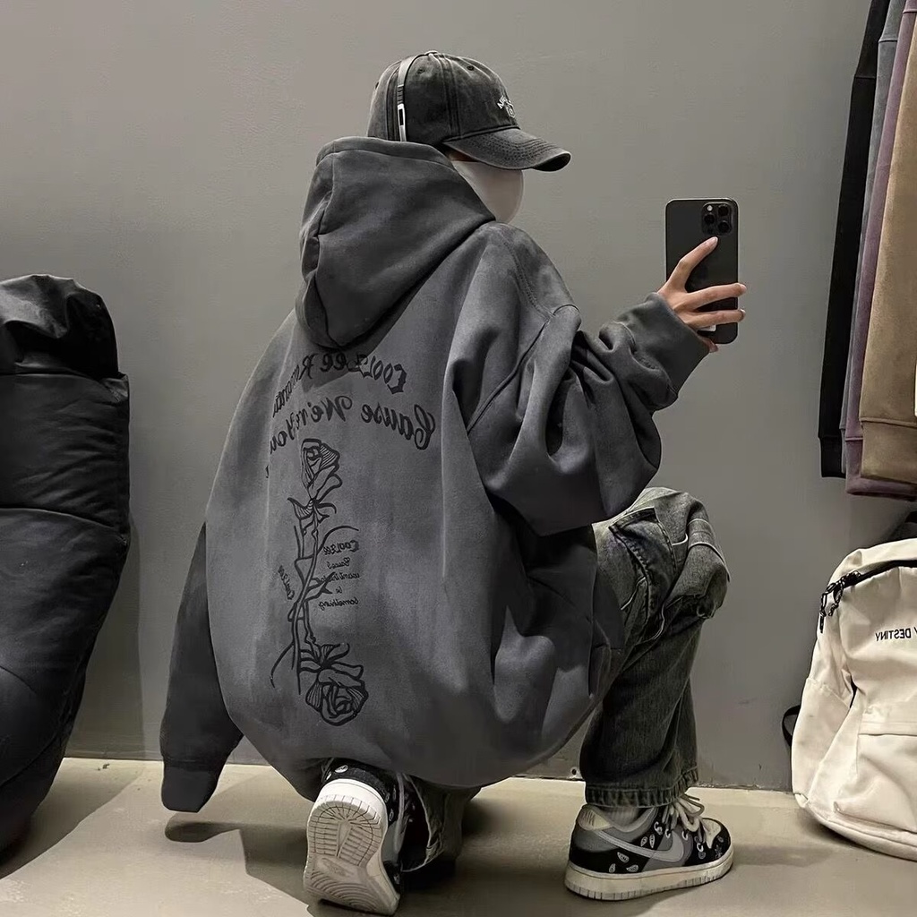 รูปแบบการพิมพ์ความงาม High Street Mens Casual Hoodie แนวโน้มแฟชั่นหลวม Hoodie unisex Plus ขนาด