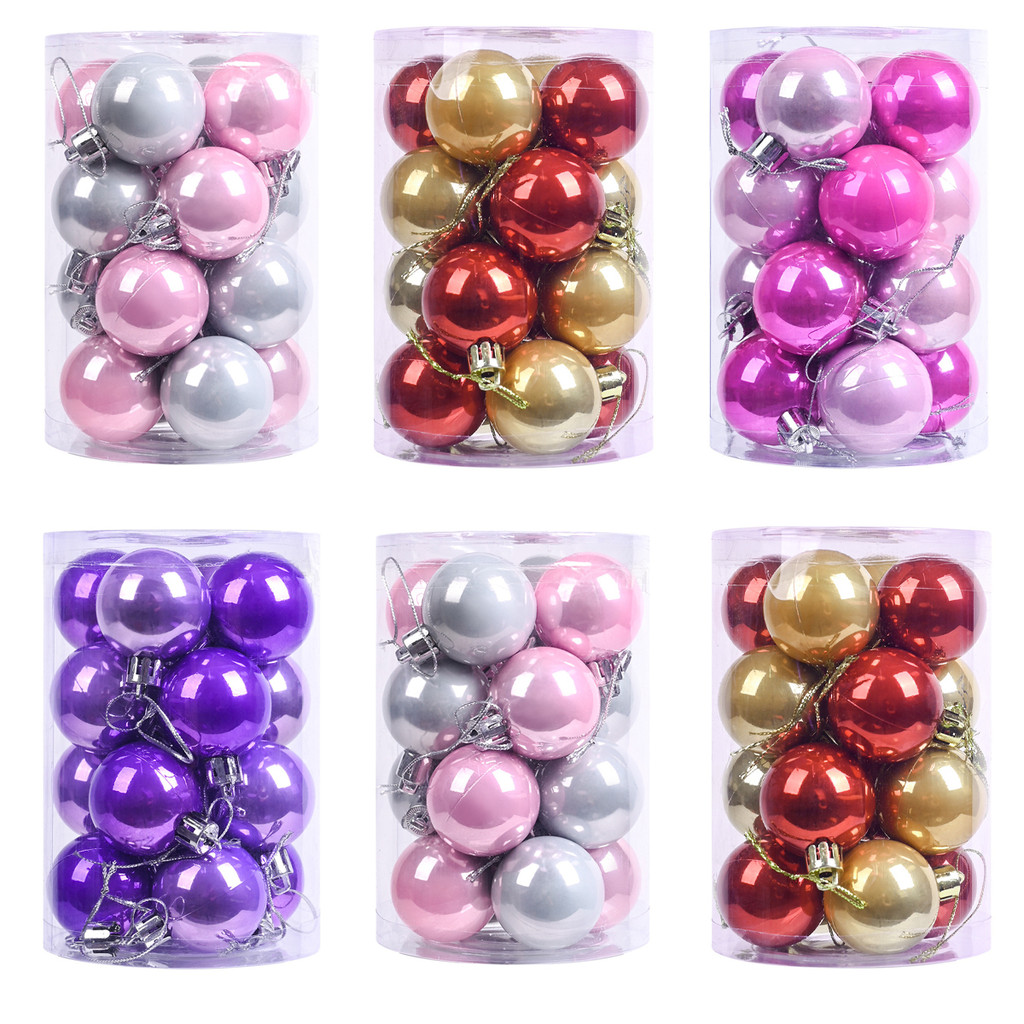 16 ชุดเครื่องประดับลูกบอลสีชมพูสดใสสีม่วงต้นคริสต์มาสตกแต่งปาร์ตี้ปีใหม่จี้หลอดไฟ
