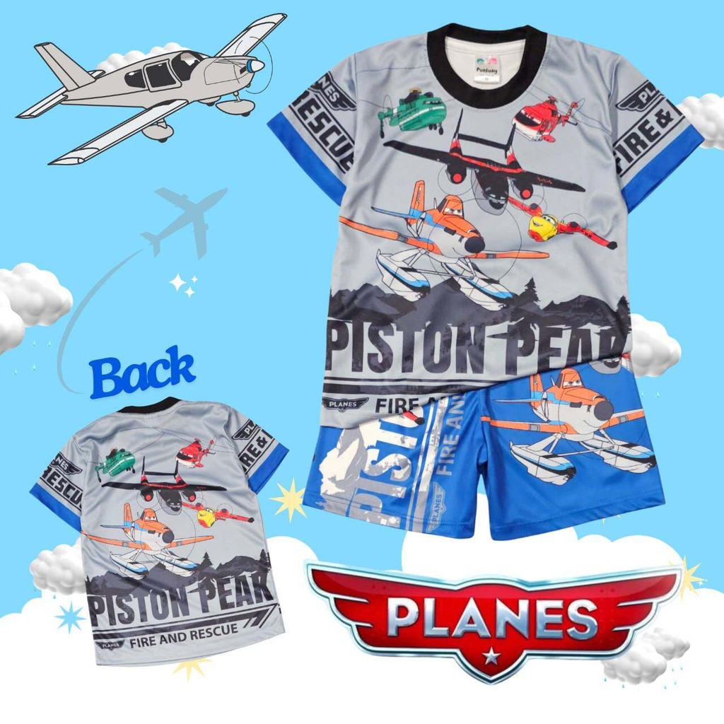 PLN0966#1#1 ชุดเด็ก เสื้อแขนสั้น+กางเกงขาสั้น ผ้าไมโครเกรดA ลายการ์ตูน เครื่องบิน เฮลิคอปเตอร์ เสื้อผ้าเด็กแฟชั่น