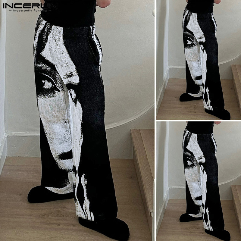 ไม่แน่นอน ผู้ชายวินเทจแฟชั่นบทคัดย่อตัวอักษรพิมพ์ออกแบบกางเกงลําลอง - รูปที่ 2