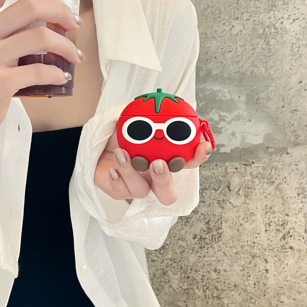 Creative มะเขือเทศน่ารักสําหรับ AirPods 4 3 เคสหูฟังซิลิโคนอ่อนนุ่มเข้ากันได้กับ AirPods Pro/Pro2 หูฟังไร้สายบลูทูธ 1/2 เชลล์