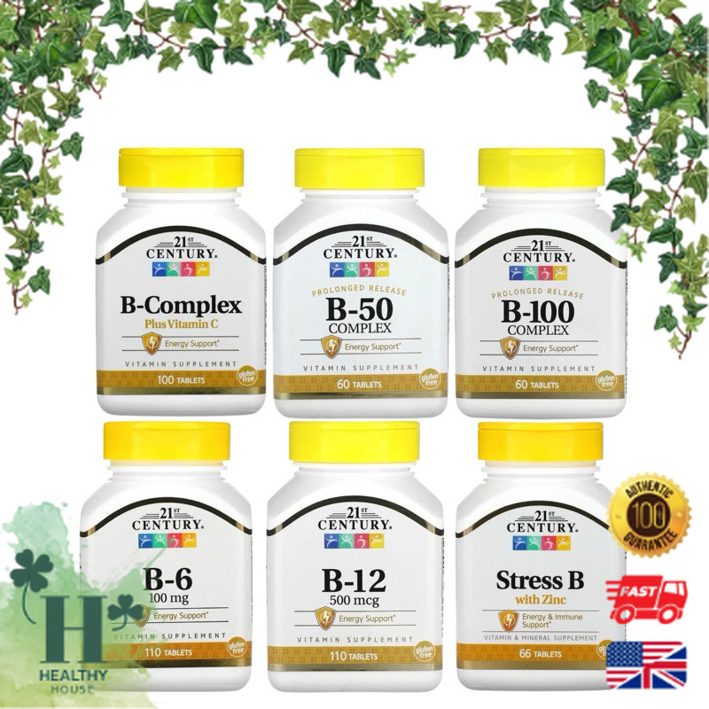 พร้อมส่ง  21st Century B-100 B-50 B-6 Stress B B-12 วิตามินบีรวม บำรุงระบบประสาท Puritan