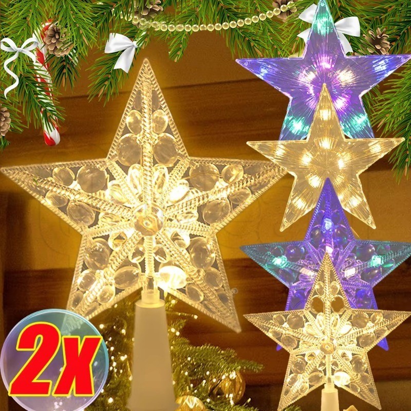 1/2 ชิ้นต้นคริสต์มาส Top Star - ต้นคริสต์มาสเรืองแสงตกแต่ง - ไฟ LED ส่องสว่างดาวเครื่องประดับ - ปีใหม่ตกแต่งบ้าน - อุปกรณ์ตกแต่งดาว 3 มิติ - ตกแต่งเทศกาลส่องแสง
