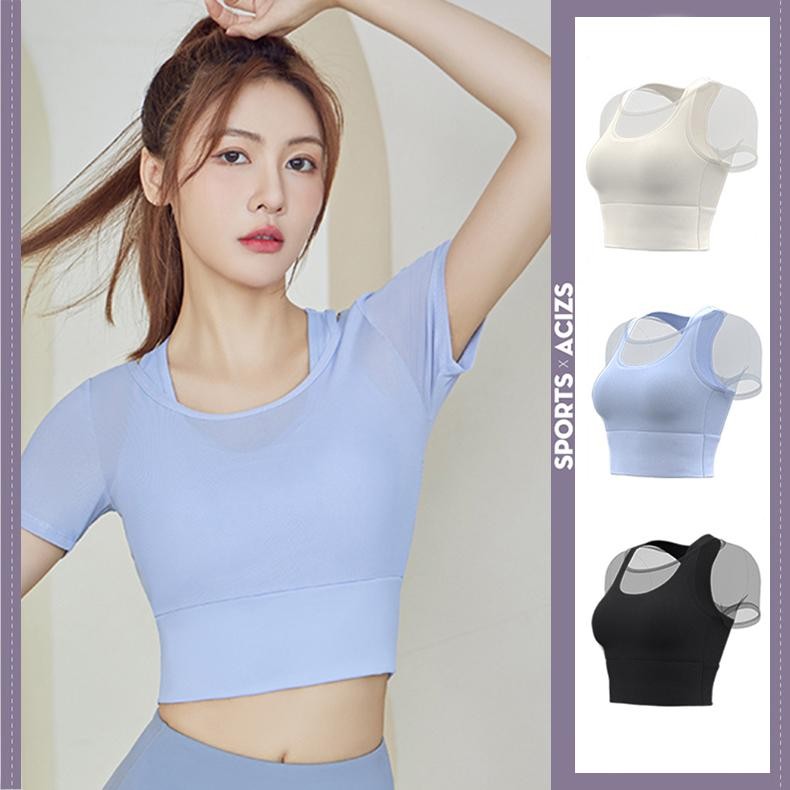 เสื้อแขนสั้นกีฬาผ้าตาข่ายบาง ระบายอากาศดีเยี่ยมสำหรับโยคะและออกกำลังกาย