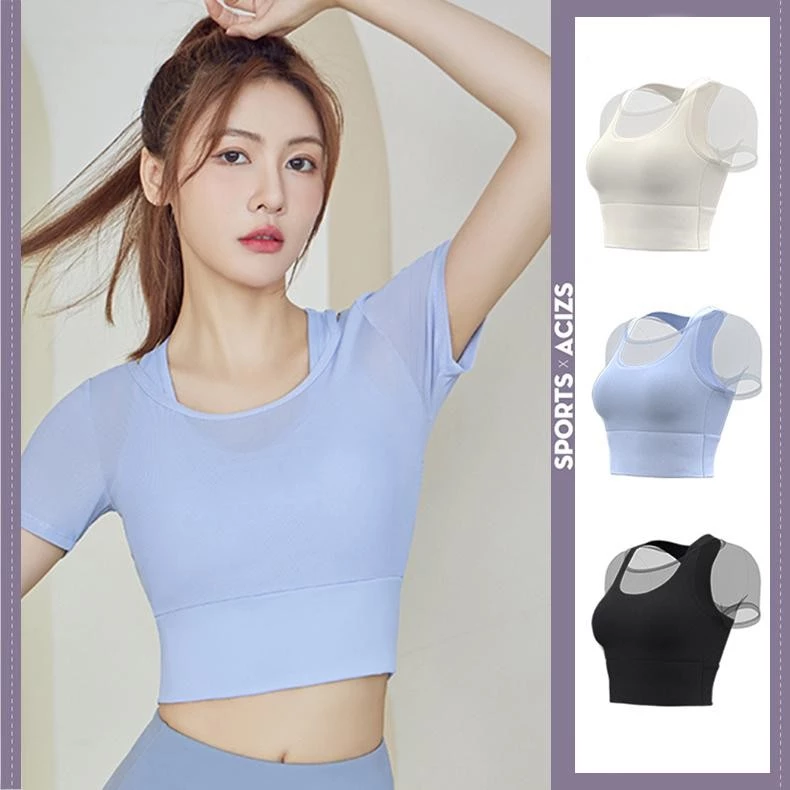 mvp sport แขนสั้นกีฬาตาข่ายบาง โยคะแขนสั้น เสื้อผ้าออกกำลังกาย