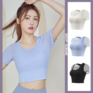 mvp sport แขนสั้นกีฬาตาข่ายบาง โยคะแขนสั้น เสื้อผ้าออกกำลังก…