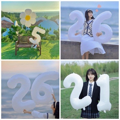 ลูกโป่งดิจิทัล สีขาว พร็อพถ่ายรูป สําหรับตกแต่งปาร์ตี้วันเกิด