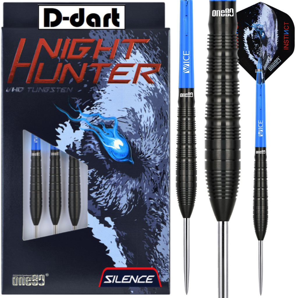 ONE80 STEEL TIP DARTS - 22G/24G Night Hunter Silence 90% Tungsten DART SET STEEL DART