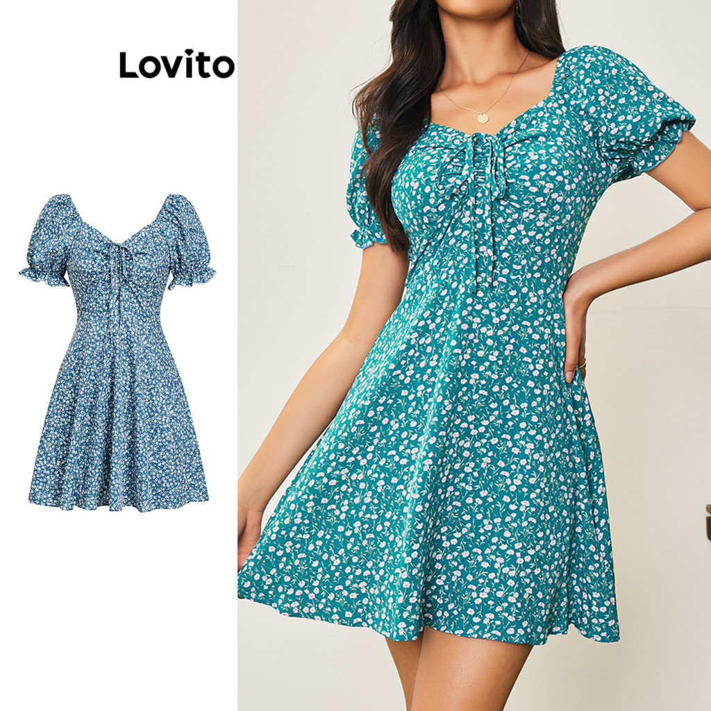 Lovito เดรสผู้หญิง สไตล์ลำลอง ลายดอกไม้เดซี่ มีซิป LBA05078 (หลากสี)