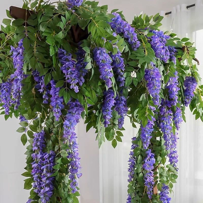 仿真紫藤花假花藤条装饰花塑料吊顶花串藤蔓空调管道遮挡缠绕吊花Simulated wisteria flowers, fake flowers, rattan strips, decorative fl