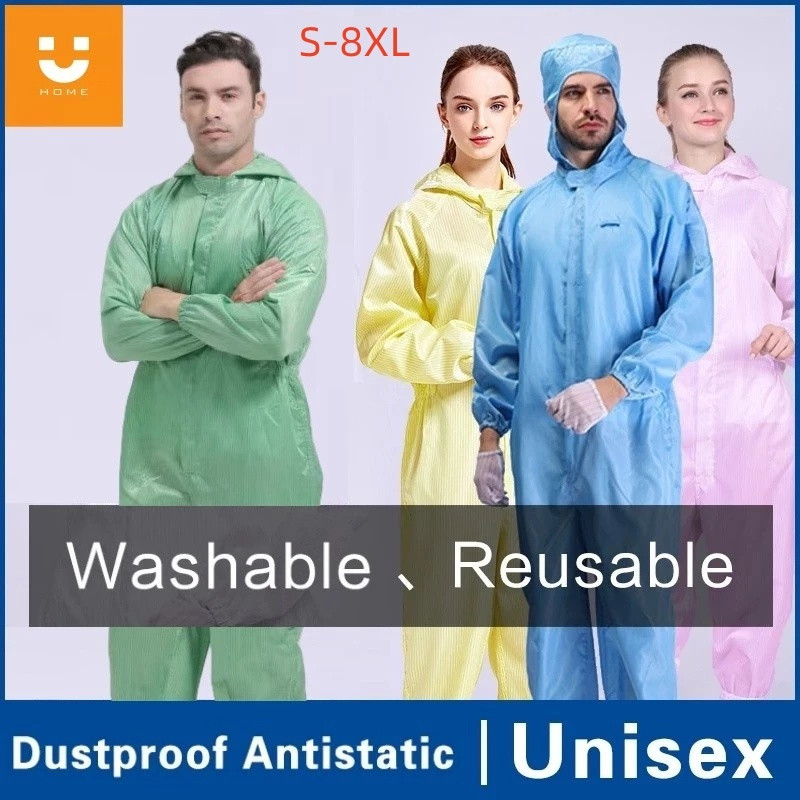 S ~ 8XL Anti Static Jumpsuit Green Coverall ESD 5 มม.ลาย PPE ชุดล้างทําความสะอาดได้ห้องห้องปฏิบัติการกันฝุ่น Hooded การแยกโดยรวมป้องกันชุดทํางานเสื้อผ้า