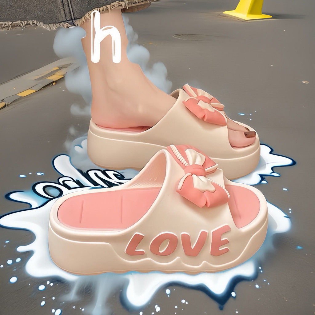 Icy.Sport 🎀รองเท้าแตะส้นเตารีดสำหรับผู้หญิง รองเท้าแตะพื้นหนาแบบผูกโบว์น่ารักสำหรับฤดูร้อนX157