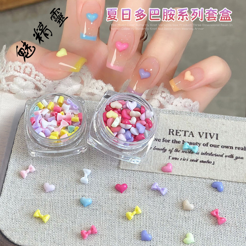 อุปกรณ์ตกแต่งเล็บสีโดพามีน สีสันสดใส สติ๊กเกอร์ติดเล็บลายดาวห้าแฉก พระจันทร์ โบว์ เพชร