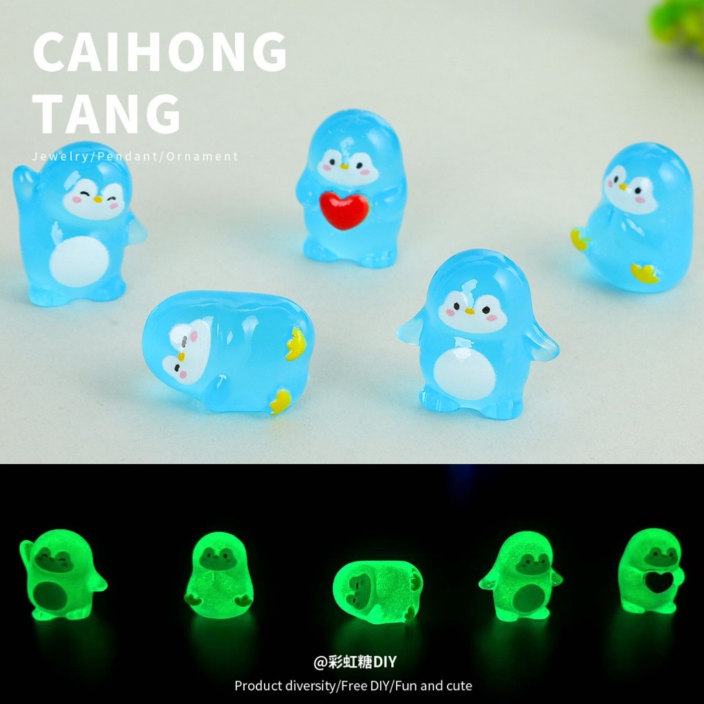 10 ชิ้น Mini Glow Penguin Blue เรซิ่น Charms สําหรับ DIY (11-446)