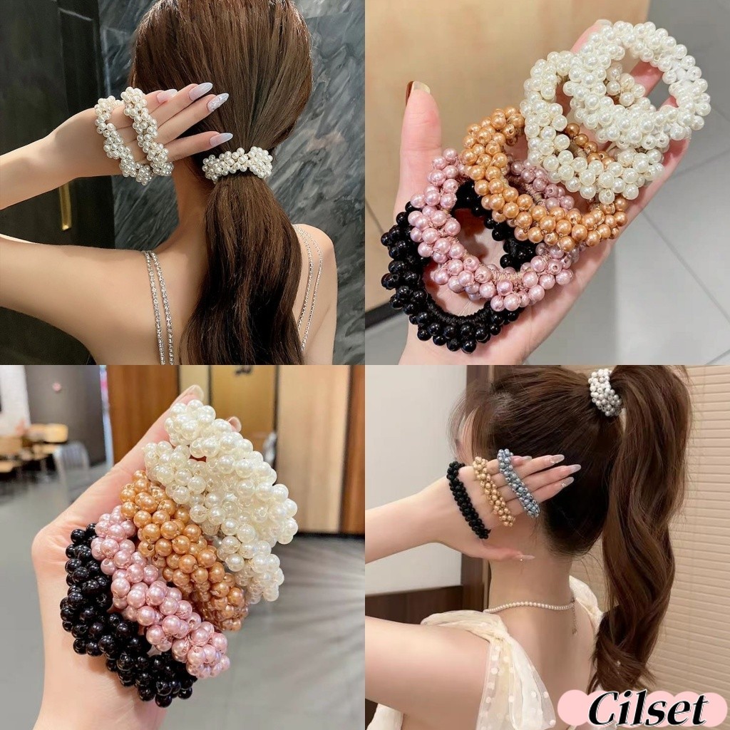 Cilset🛒พร้อมส่ง🎀 ยางรัดผม แต่งลูกปัก สีพาสเทลน่ารัก ยืดมัดพอดี /VO-43