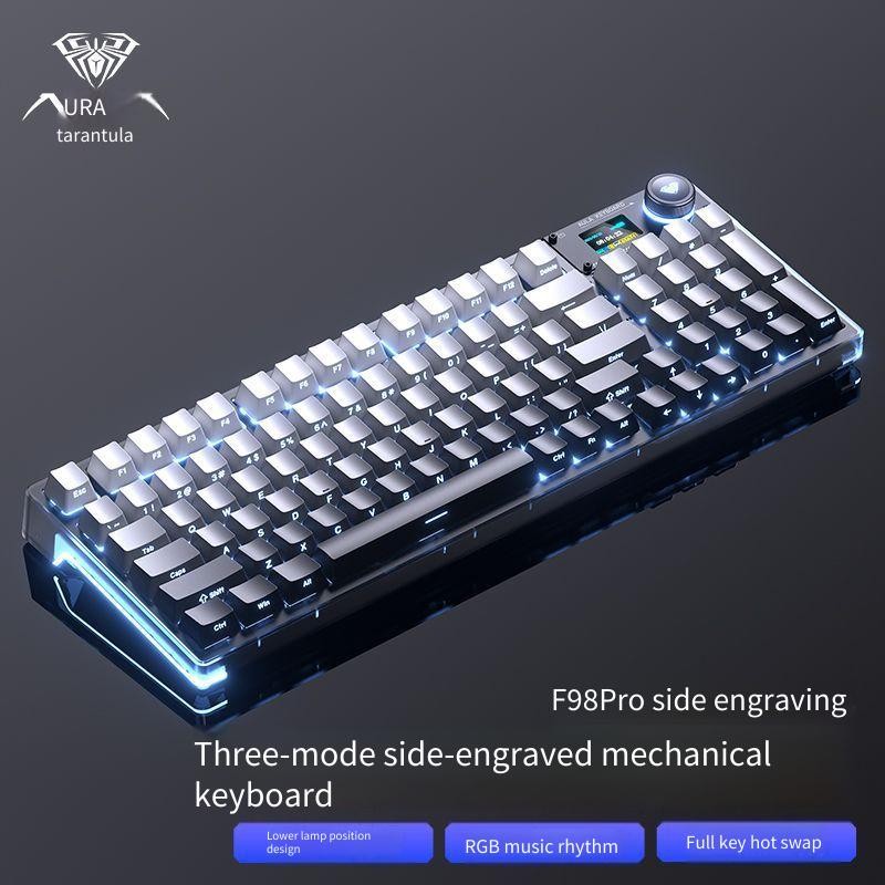 AULA F98 Pro คีย์บอร์ดแบบกลไก 3 โหมดไร้สายบลูทูธ Hot-swap E-sports ที่กําหนดเองโปร่งใส Keycaps RGB ค