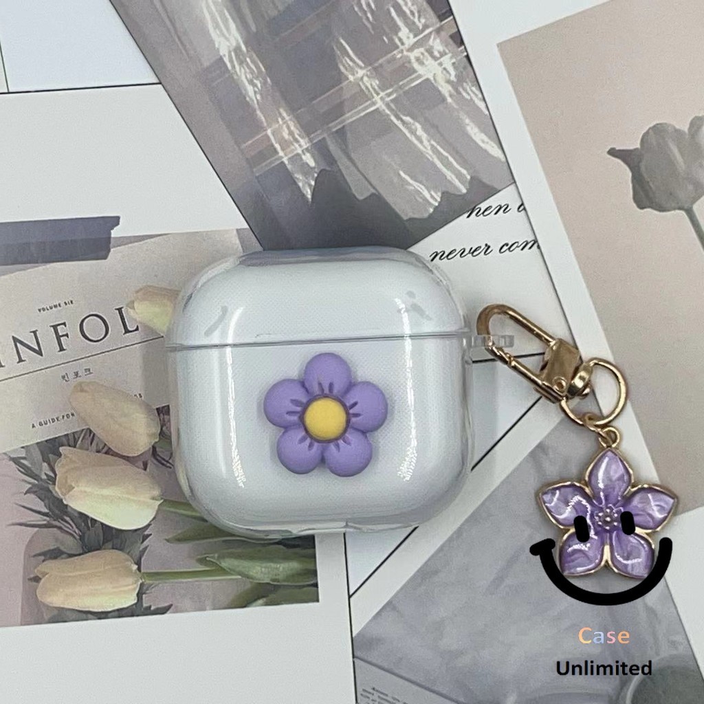 สําหรับ Ugreen Hitune S3 เคส Case เคสหูฟังจี้ดอกพีชสีม่วงน่ารัก