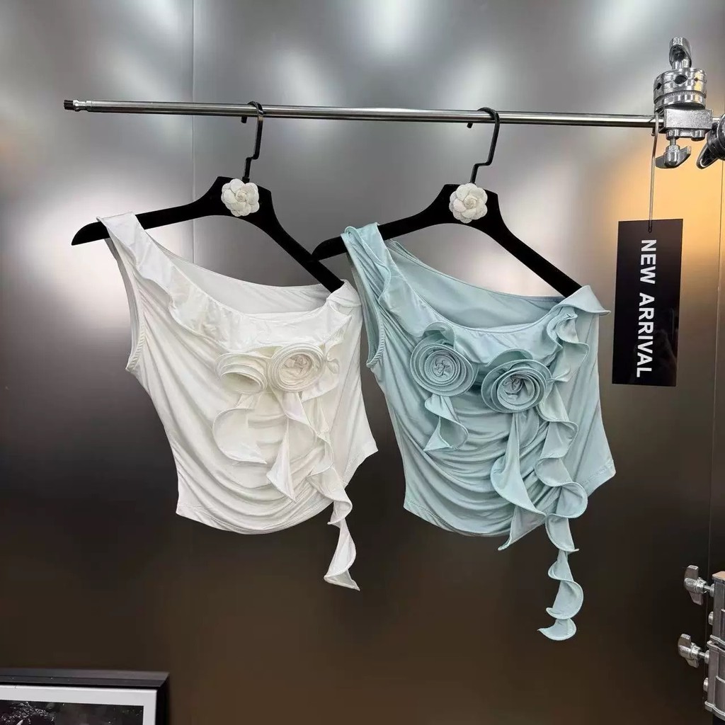 DY3J 2025Summer Fashion Three-Dimensional Flower Ruffle Three-Dimensional Large Flower Design Off-Sh