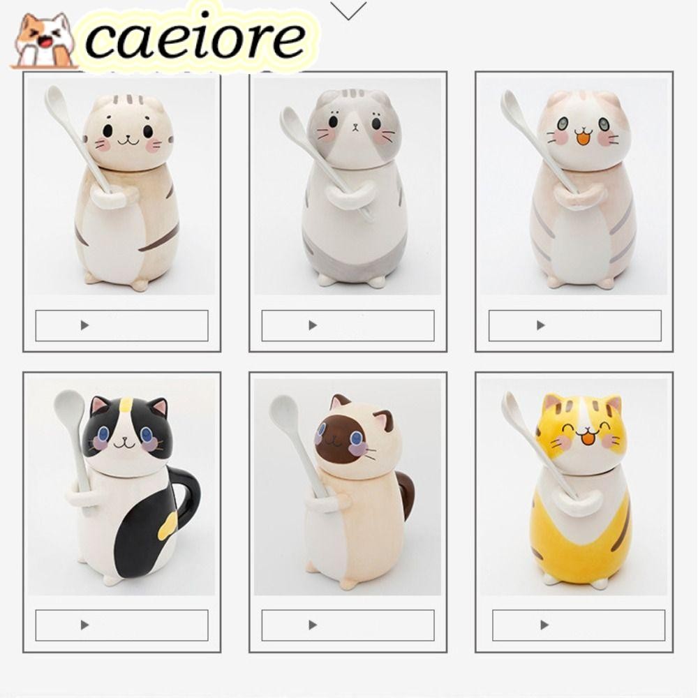 แก้วกาแฟ เคียเร่ พร้อมช้อน,หม้อกาแฟเซรามิกรูปแมว,น่ารัก6สีถ้วยชานมครัว