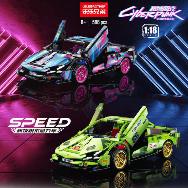 jurassicworld เลโก้ f1 ปริศนาสำหรับเด็กประกอบรถโมเดลบล็อกของเล่นเด็กชายไซเบอร์พังก์ดึงกลับ Lamborghi