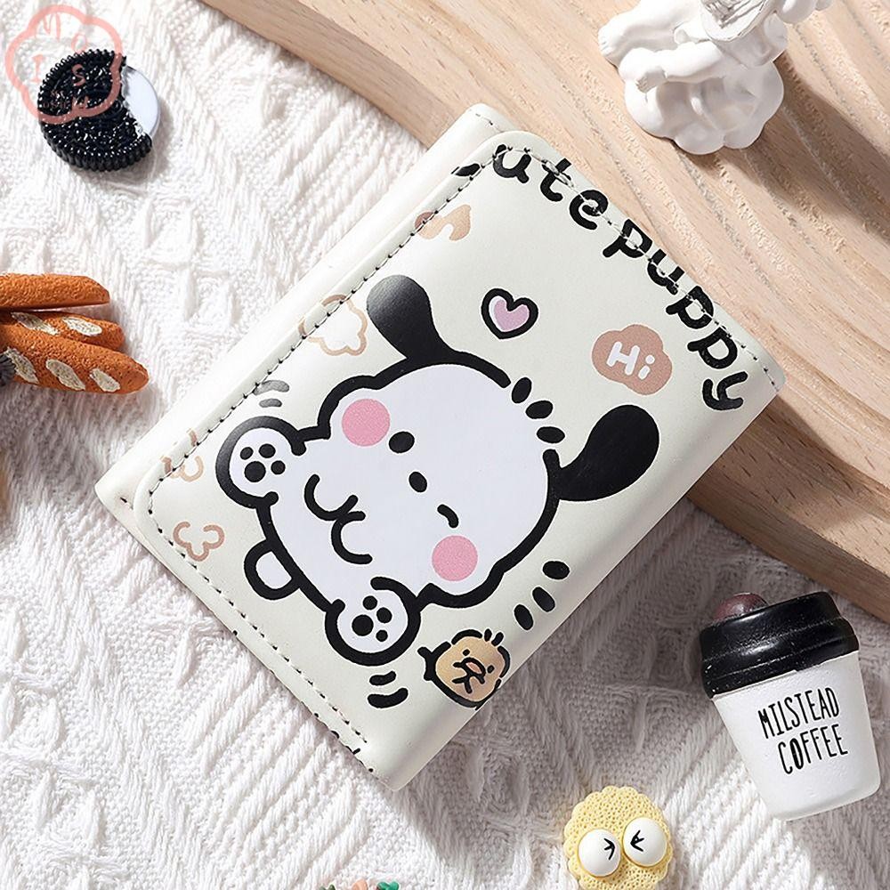 MIOSHOP SANRIO กระเป๋าใส่เหรียญและบัตรเครดิต แบบพับได้ พร้อมลายหมีพูห์, Kuromi, Pochacco สำหรับนักเรียนหญิง
