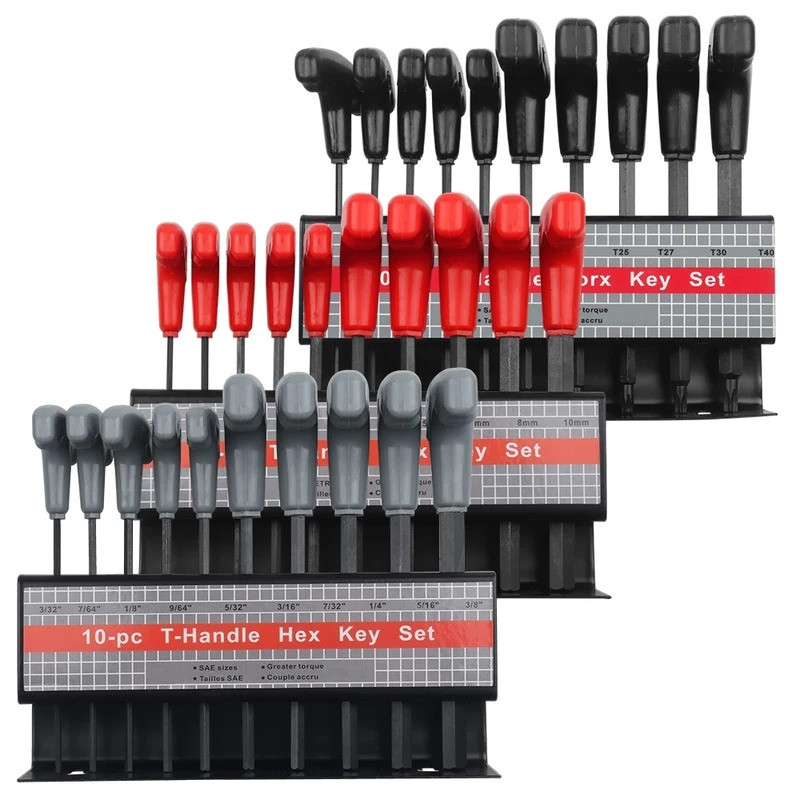 10 ชิ้นเมตริกหรือนิ้ว T-Handle Hex Key Allen ประแจชุดเครื่องมือหรือ Star T-Handle Hex ชุดกุญแจพร้อมขาตั้งจัดเก็บที่สะดวก
