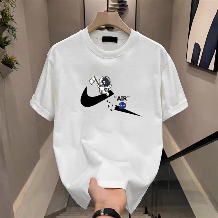 เสื้อยืดแขนสั้นผ้าฝ้ายแท้สำหรับผู้ชาย ไซส์ใหญ่ สไตล์อเมริกันสตรีท เสื้อยืดคอกลุม unisex สวมใส่สบายมาก