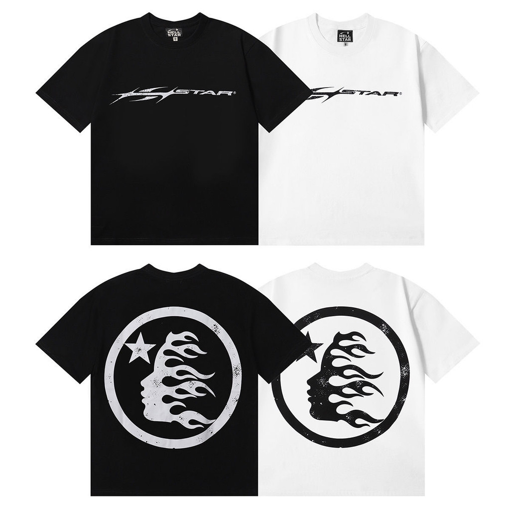 ผ้าฝ้ายแท้ Hellstar Cursive โลโก้พิมพ์เสื้อยืดแขนสั้นลําลองผู้ชายผู้หญิง