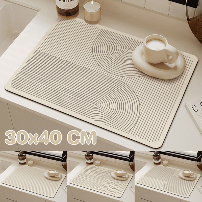COD ห้องครัวแผ่นยางรองจาน  30x40cm ดูดซับน้ำได้ดี เสื่อเครื่องชงกาแฟ สไตล์เรียบง่าย