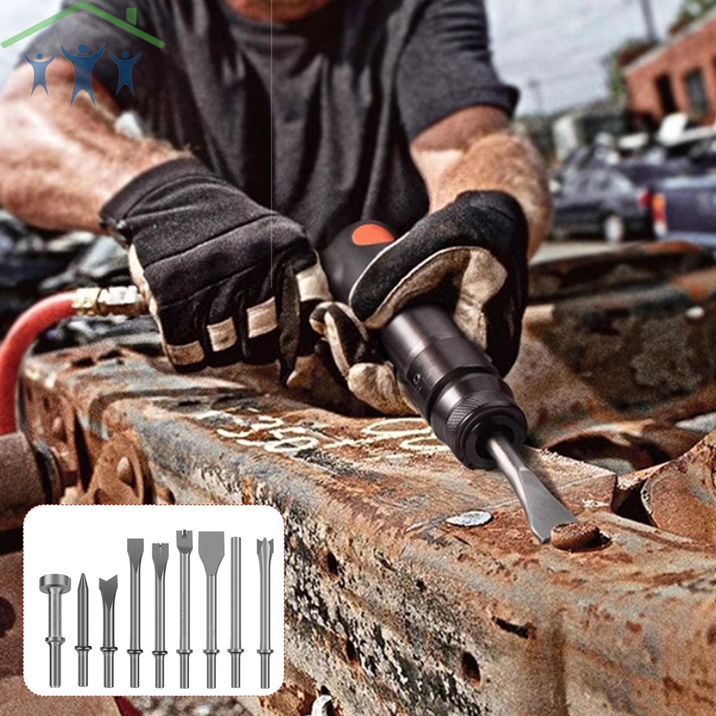 9 ชิ้น Pneumatic Chisel ชุดโลหะ Air Hammer Bits ชุด Air Chisel Bits สําหรับกระเบื้องก่ออิฐคอนกรีตหิน