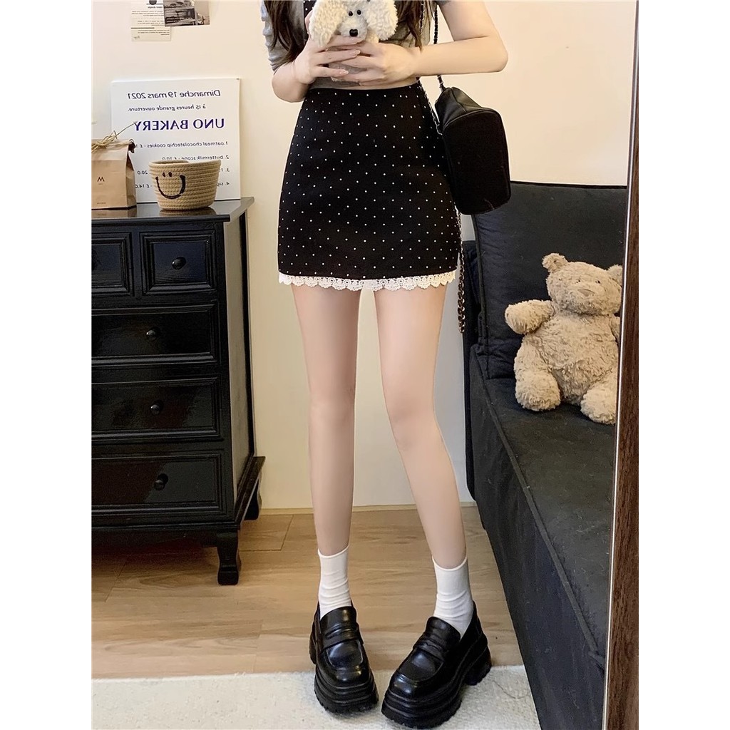 รุ่นยอดฮิต Short polka dot skirt กระโปรงขาสั้น กระโปรงลายจุด แต่งลูกไม้ สาวไซซ์เล็ก สาวอวบใส่ได้ รูปที่ 3