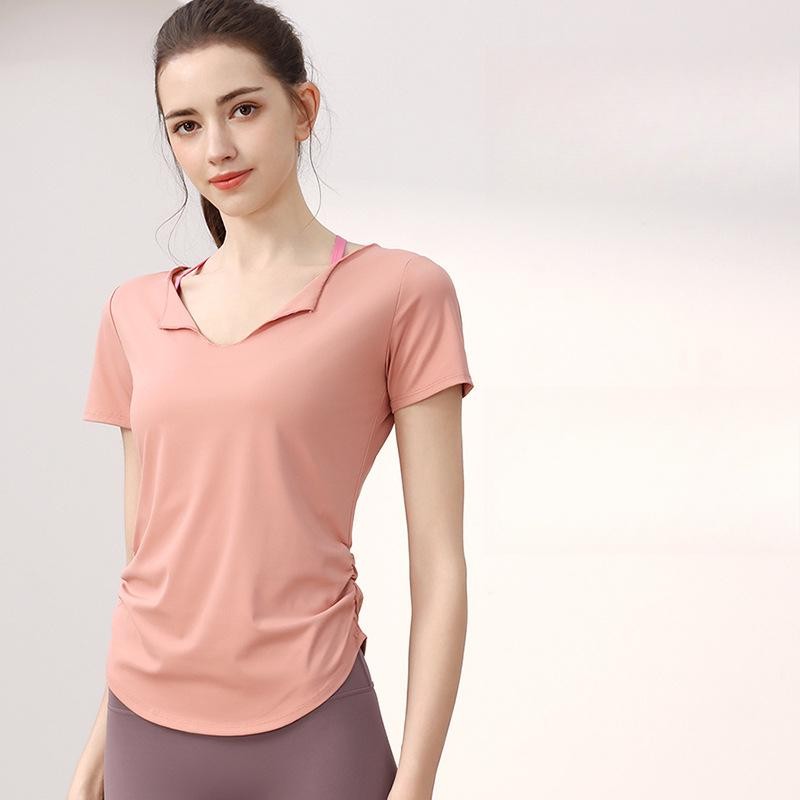 เสื้อยืดออกกำลังกายผู้หญิง ปลอกคอมีสไตล์ ไร้รอยต่อ