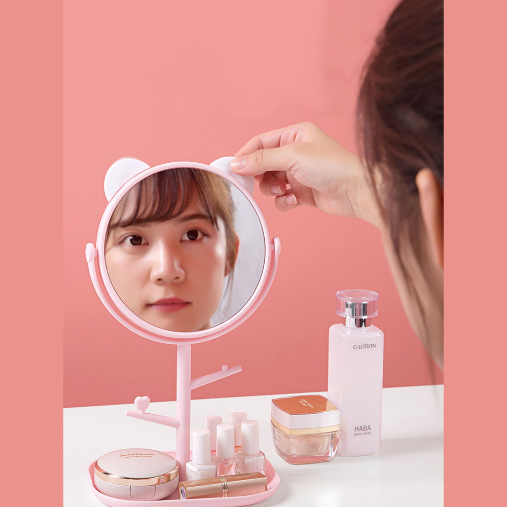 GP WHOLESALE Standing Make Up Mirror Panda Cat Ear Motif Mirror Round Make Up Mirror / Cute Make Up 