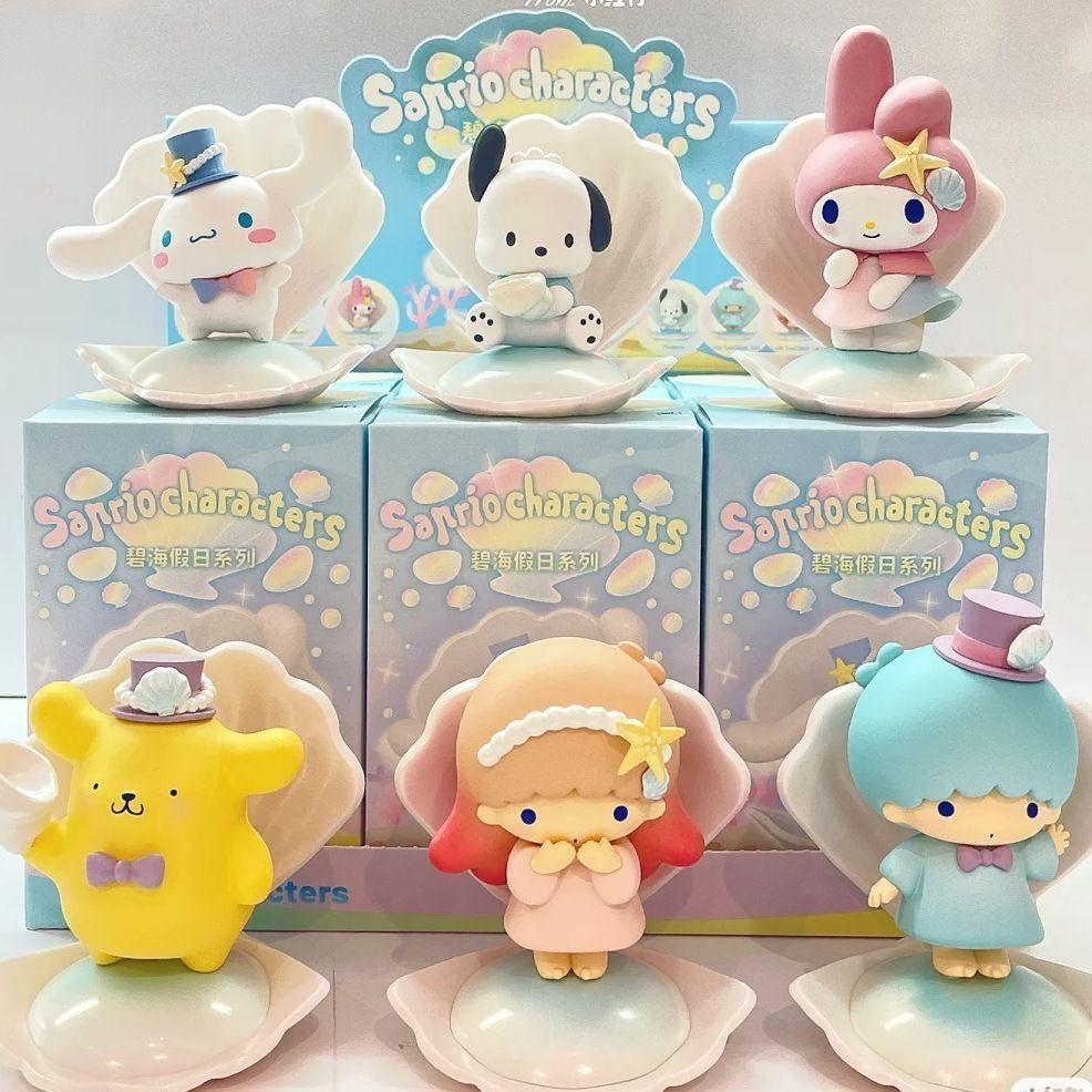 Sanrio รูปตุ๊กตา Sanrio Bihai Holiday Series Mystery Box Kuromi Melody น่ารักรูปตุ๊กตาเดสก์ท็อปตกแต่งของขวัญหญิง