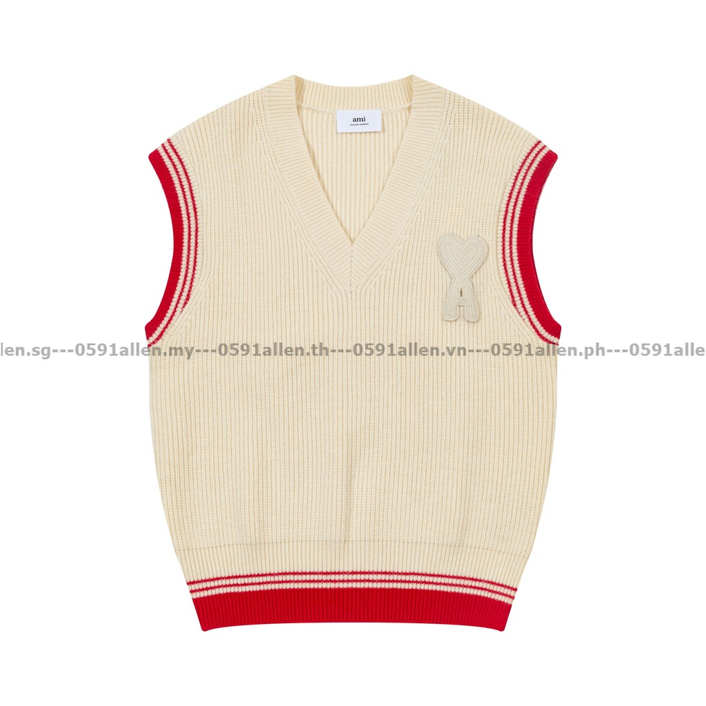 AMI PARIS เสื้อกั๊กหน้าหนาว สีครีมและสีแดงเข้ม สำหรับทั้งผู้ชายและผู้หญิง