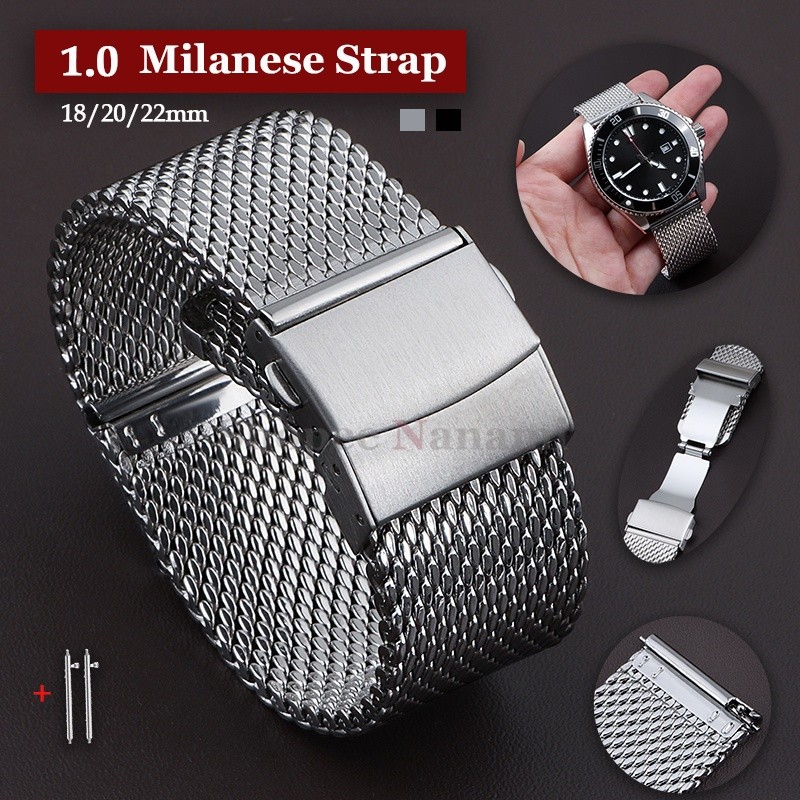 1.0 มม.สายนาฬิกาโลหะ Milanese 18 มม.20 มม.22 มม.304 สแตนเลส Universal Quick Release Watchband ผู้ชายผู้หญิงสร้อยข้อมือเข็มขัดสําหรับ Dw