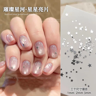 ดาวเลื่อมอุปกรณ์แต่งเล็บขนาดใหญ่ขนาดเล็กผสมสีเงินดาวห้าแฉกมินิบางเฉียบเล็บแพทช์