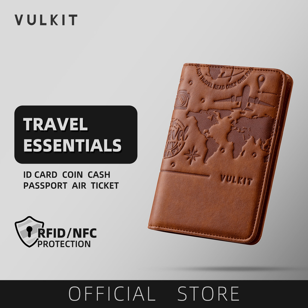 VULKIT-Crazy Horse Passport Holder for Travel Magnetic Closed RFID Blocking Travel Wallet-VPW102