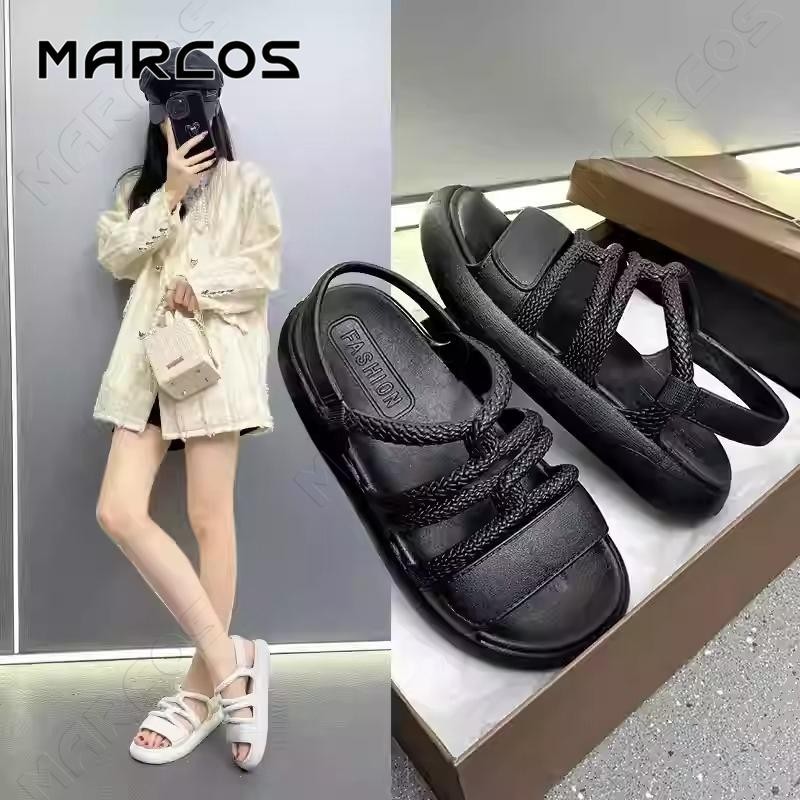 MARCOS การจัดส่งอย่างรวดเร็วผู้หญิงกันลื่นนุ่ม แต่เดียวน้ำหนักเบารุ่นโรมันเกาหลีรองเท้าด้านนอกแบน แฟชั่นร้อยชุด#04