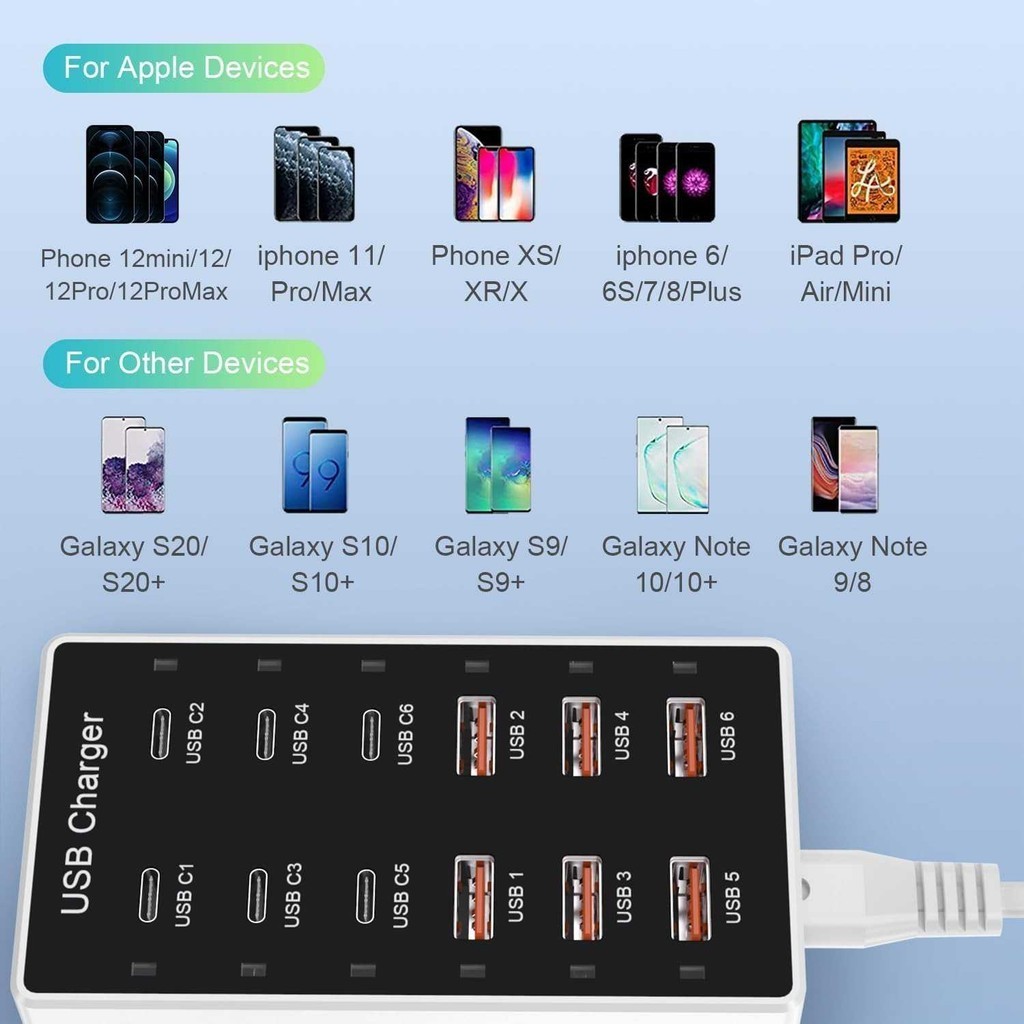 EZSHOPPING BANGGOOD USB Hub Charger 12 Multi Port Type C 5V/2.4A 60W EU Plug - YC-A6| |