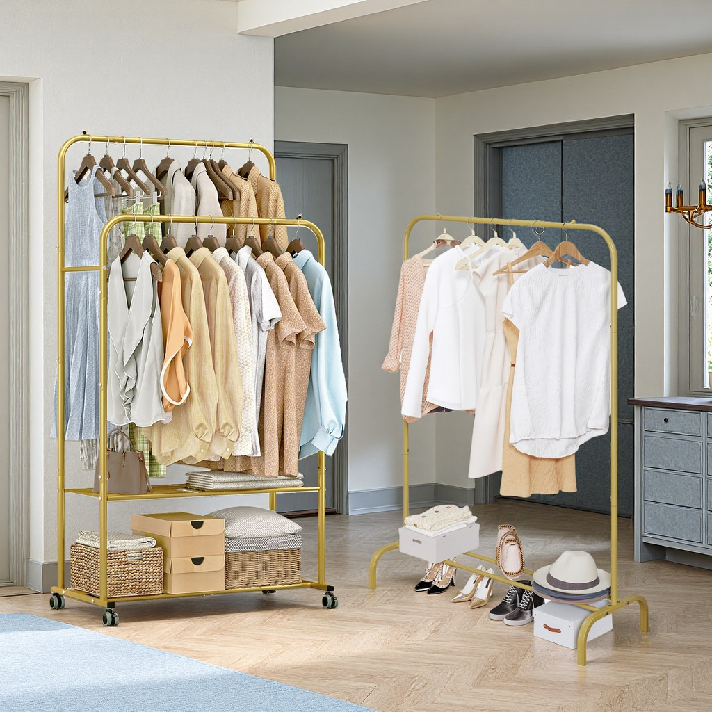 Adjustable Clothes Rack Bedroom Clothes Hanger Floor Stand Laundry Drying Rack Double Balcony