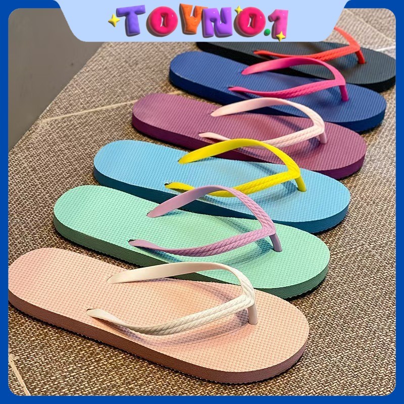 ToyNo.1🧸พร้อมส่ง🧸 “LT-568” รองเท้าแตะหูคีบ สายสลับสีทูโทน แฟชั่นฤดูร้อน พื้นทรงแบน เหมาะกับเดินชายหาด