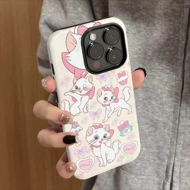 Flying Kiss Bow White Catเคสโทรศัพท์เหมาะสําหรับiPhone 15ProMax 16 14 7/8plus 12ProMax XSMAX 15Pro 13 12ProMax 11ProMax XS XR 14ProMax Hard Shell Anti-Shock Two-in-One