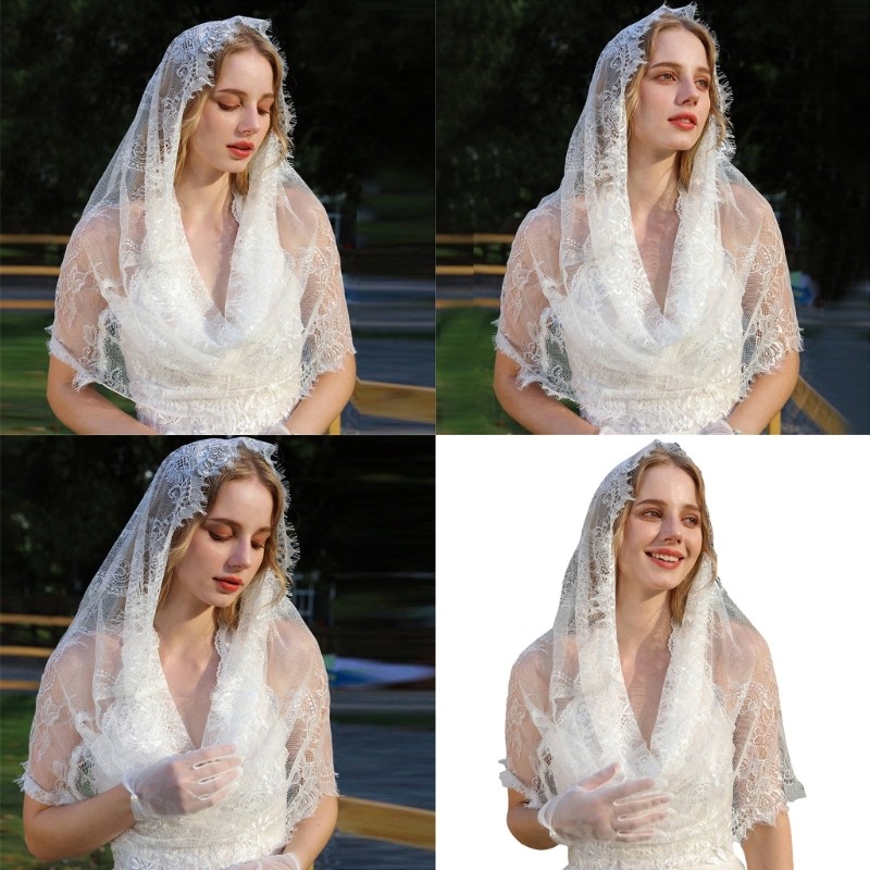 LA Modern Lace Hijab Veil สําหรับคริสตจักรสวดมนต์ Tulle Head Veil Elegant Women Mantilla