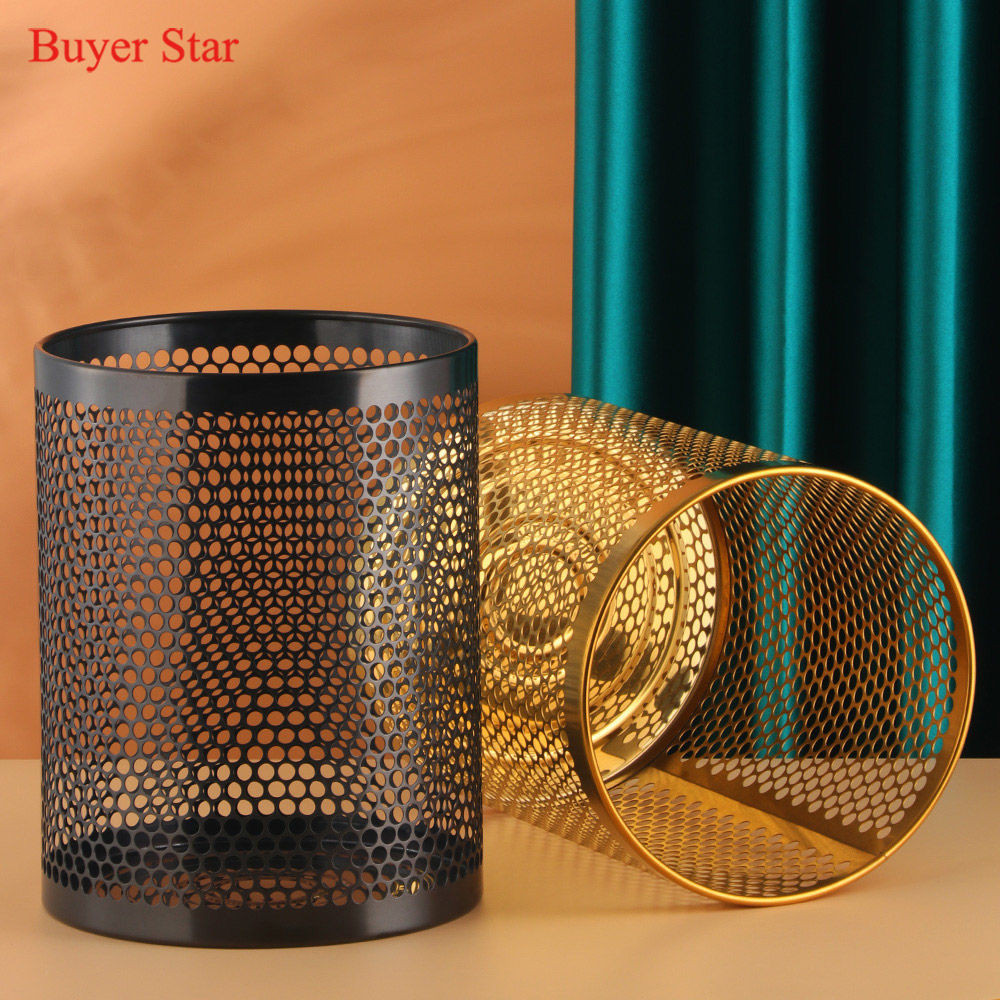Buyer Star สแตนเลสถังขยะในครัวเรือนห้องครัวห้องนอน High-value Grid Bin High-value Hollow ถังขยะ Z4SU