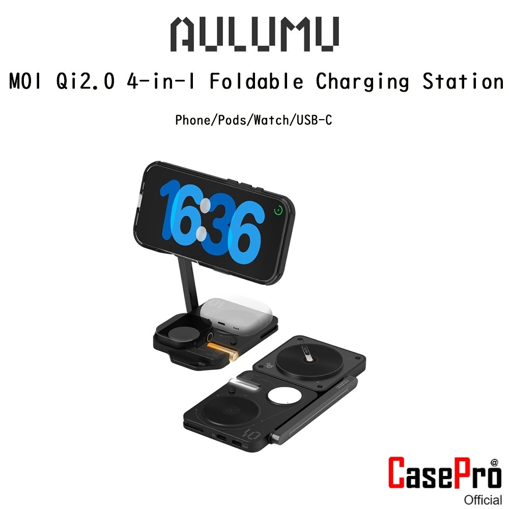 Aulumu M01 Qi2.0 4-In-1 Foldable Charging Station แท่นชาร์จอุปกรณ์ไร้สายเกรดพรีเมี่ยม สำหรับ iPhone/