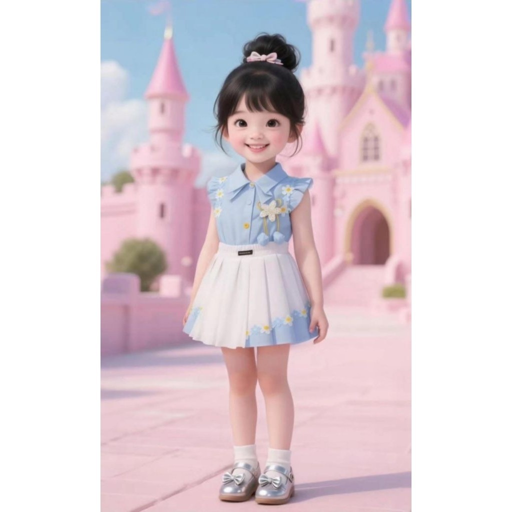 KAHNOM6462✅พร้อมส่งจากไทย✅ ชุดลูกสาวสีฟ้า ดอกทิวลิป วันแม่ปีนี้ลูกสาวต้องมีแล้วน๊า มีรูปงานจริงของทา