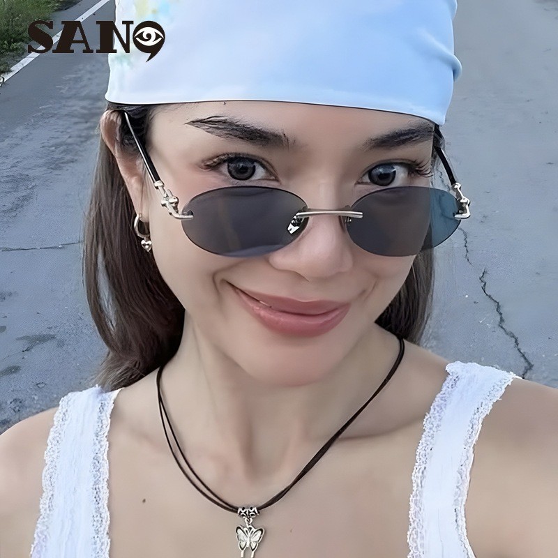 แว่นกันแดดผู้หญิง แบบกรอบบางเฉียบ ทรงไข่ สไตล์เกาหลี